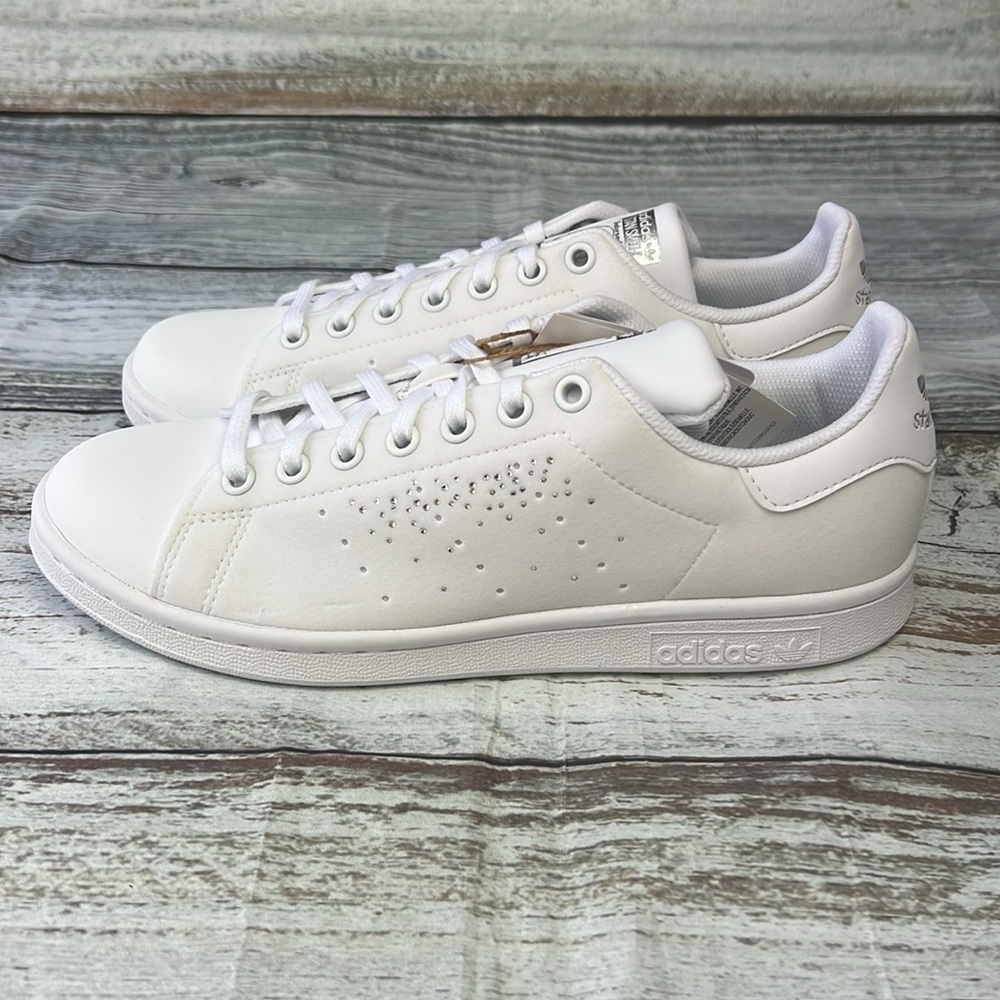 Adidas Original Stan Smith J White/White/Silver Size 7 Big Kids - Picture 5 of 14